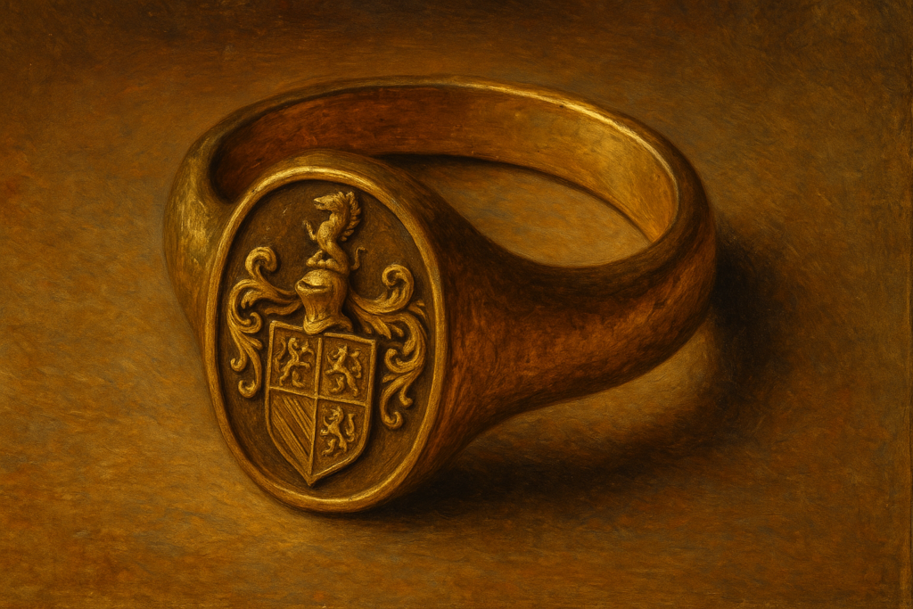 紋章が彫刻された中世ヨーロッパのシグネットリング